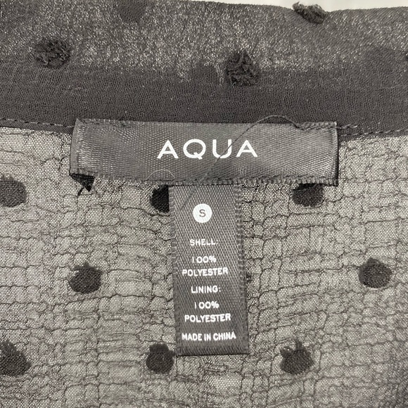 Aqua NWT Ruffle Clip Dot Mini Dress Pussy Bow Bishop Sleeves V Neck Black New - Picture 9 of 13